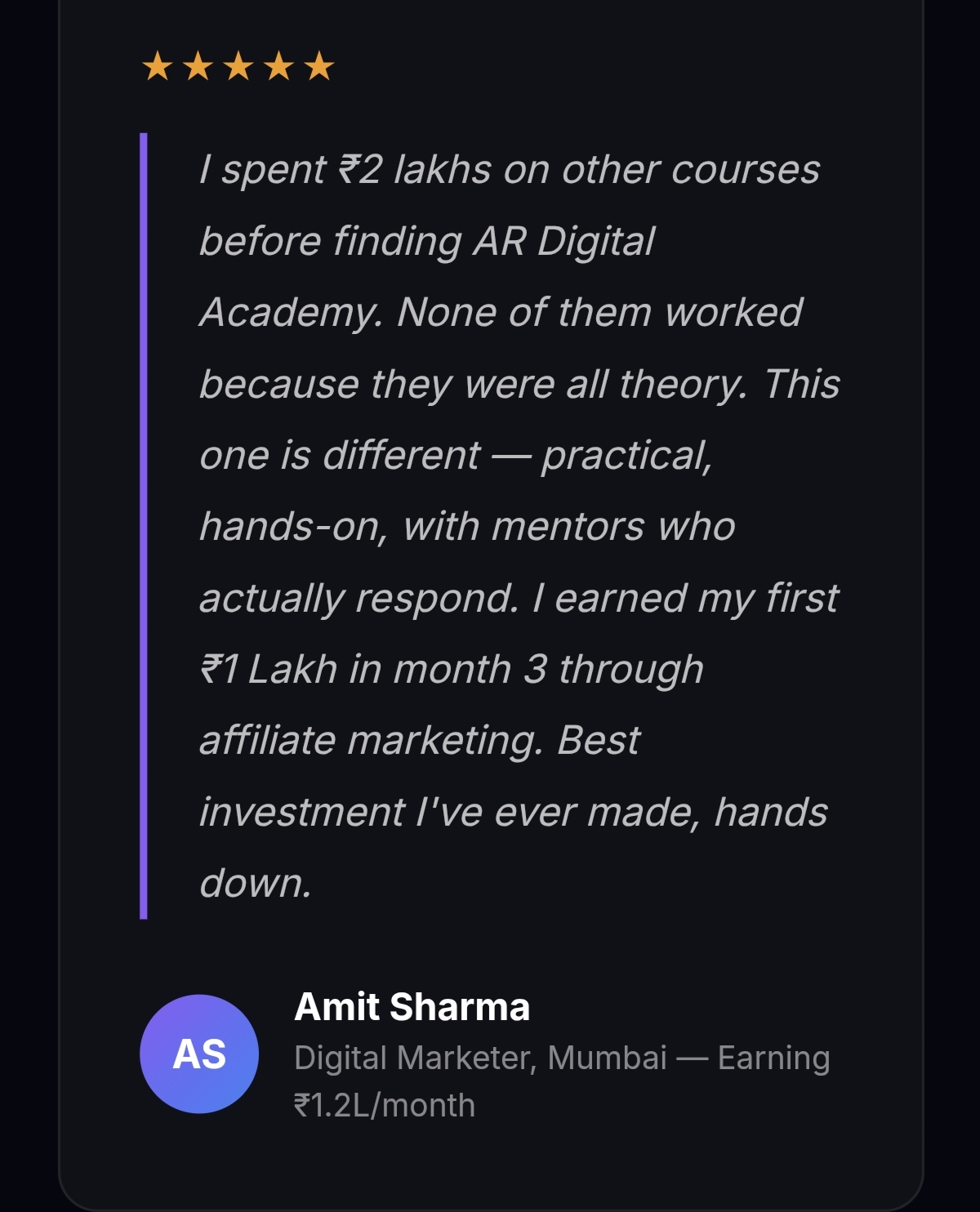 5-star review from Amit Sharma, Digital Marketer, Mumbai